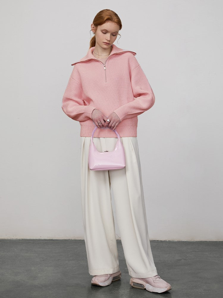 Womens Half Zip Collar Pullover | Wide Top