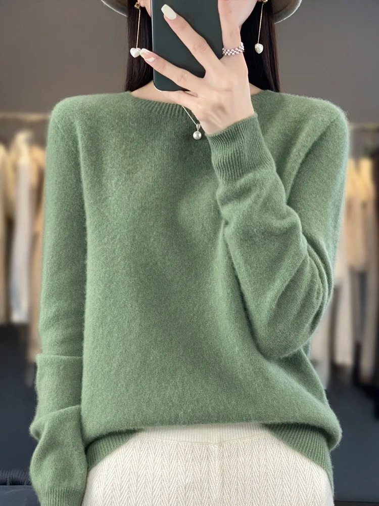Womens Round Neck Knit Sweater | Casual Long Sleeve