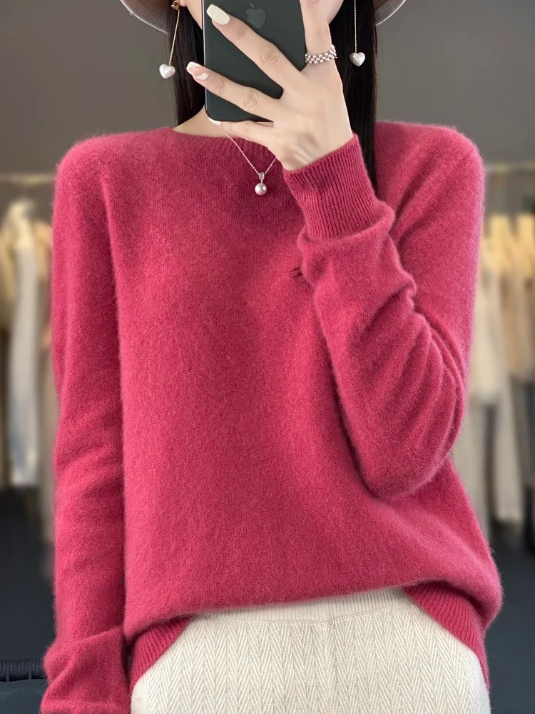 Womens Round Neck Knit Sweater | Casual Long Sleeve