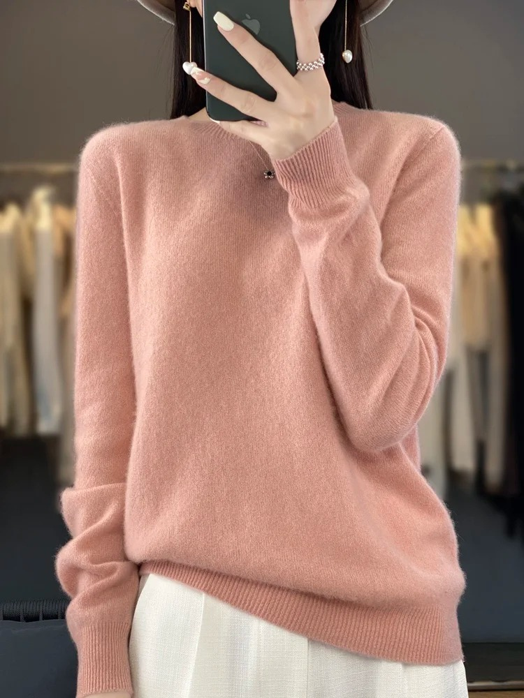 Womens Round Neck Knit Sweater | Casual Long Sleeve