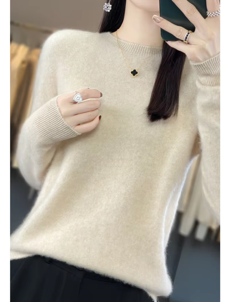 Womens Round Neck Knit Sweater | Casual Long Sleeve