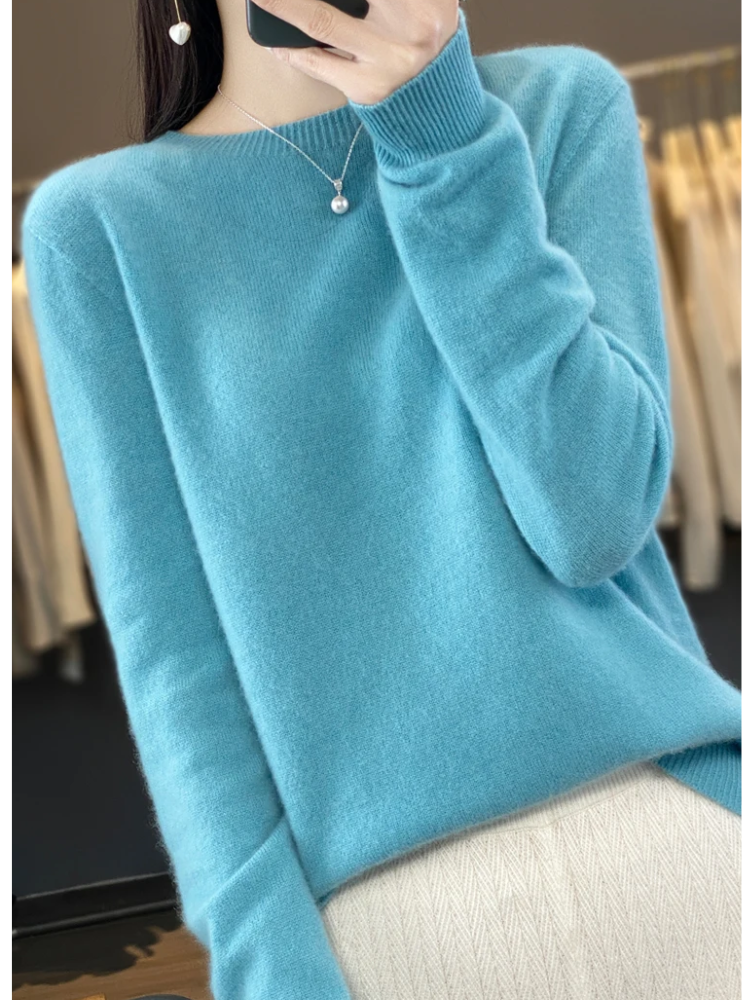 Womens Round Neck Knit Sweater | Casual Long Sleeve