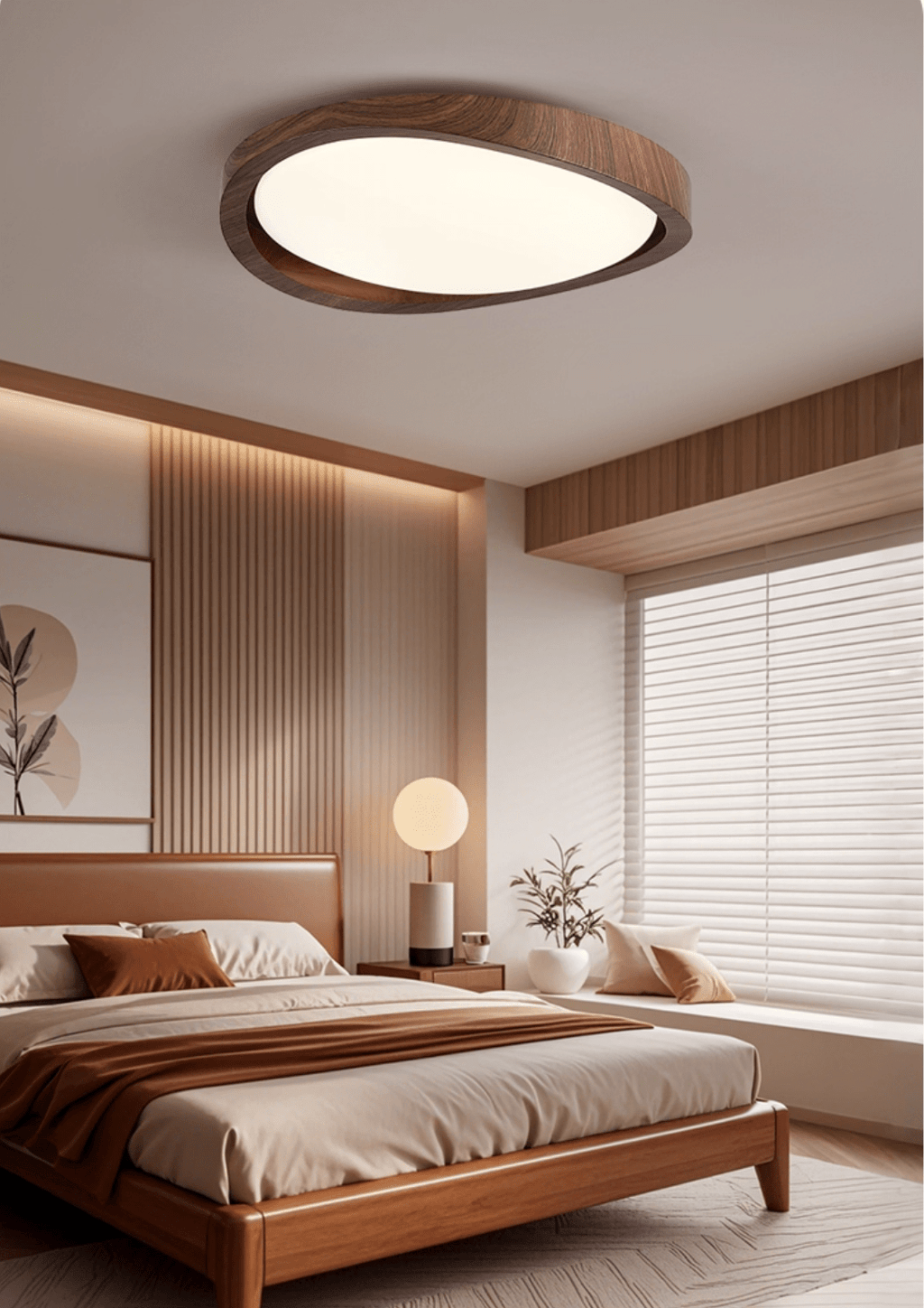 Moderne LED-Deckenleuchte mit gebogenem Walnuss-Finish