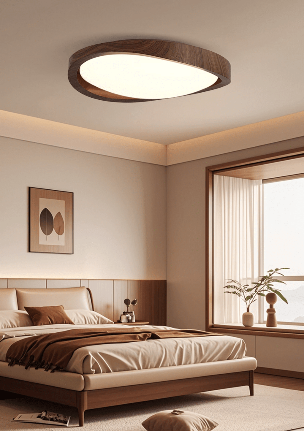 Moderne LED-Deckenleuchte mit gebogenem Walnuss-Finish