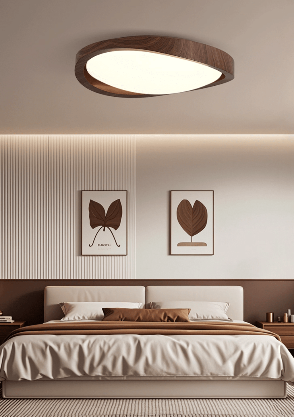 Moderne LED-Deckenleuchte mit gebogenem Walnuss-Finish
