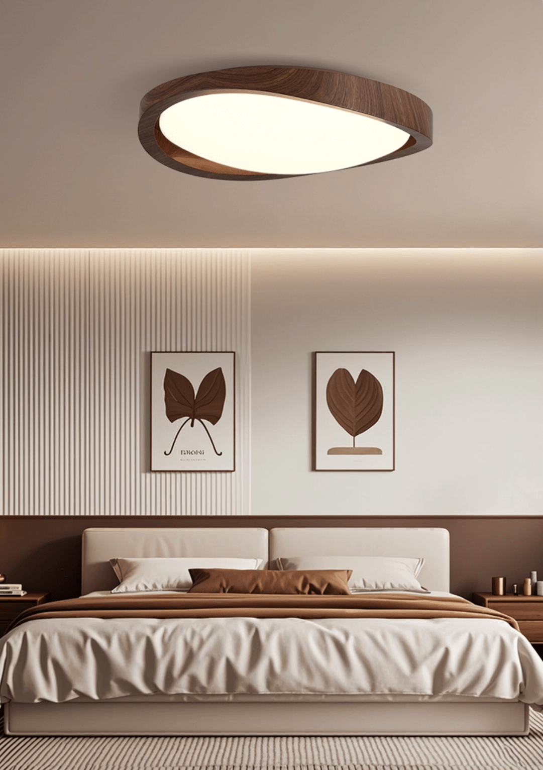 Moderne LED-Deckenleuchte mit gebogenem Walnuss-Finish