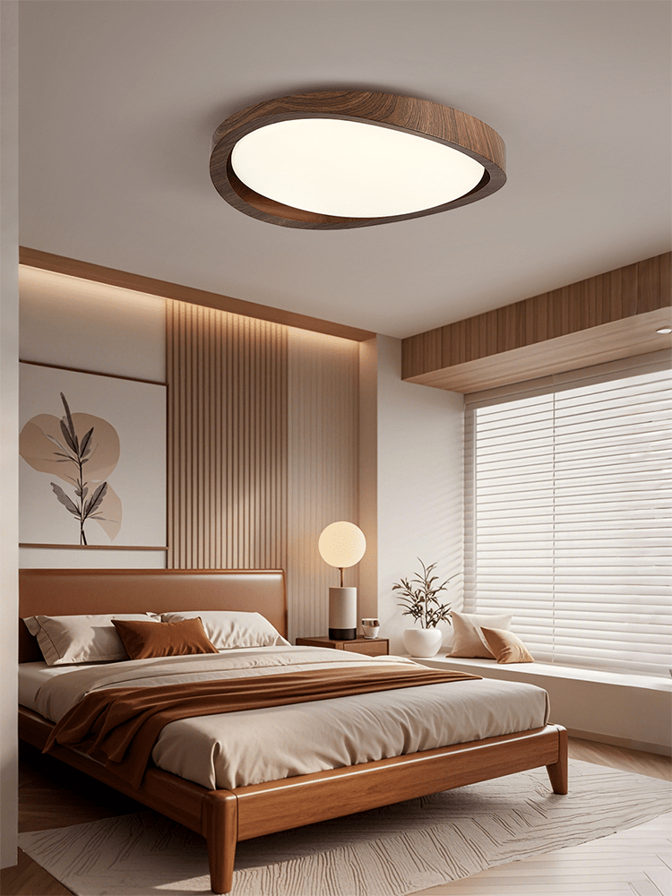 Moderne LED-Deckenleuchte mit gebogenem Walnuss-Finish