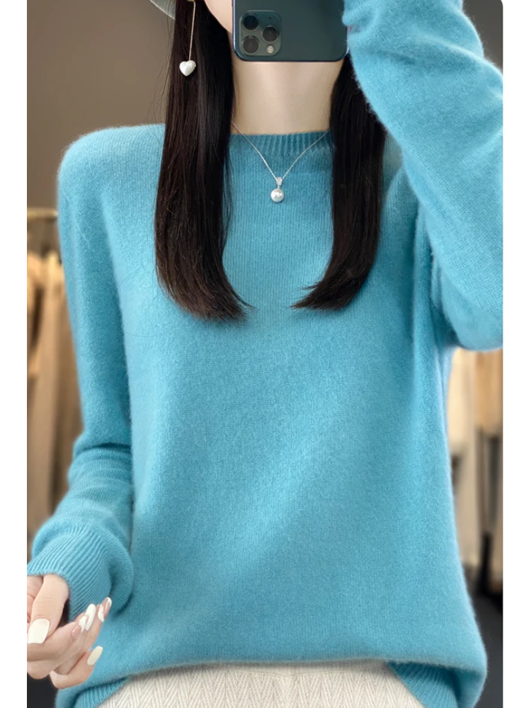 Womens Round Neck Knit Sweater | Casual Long Sleeve