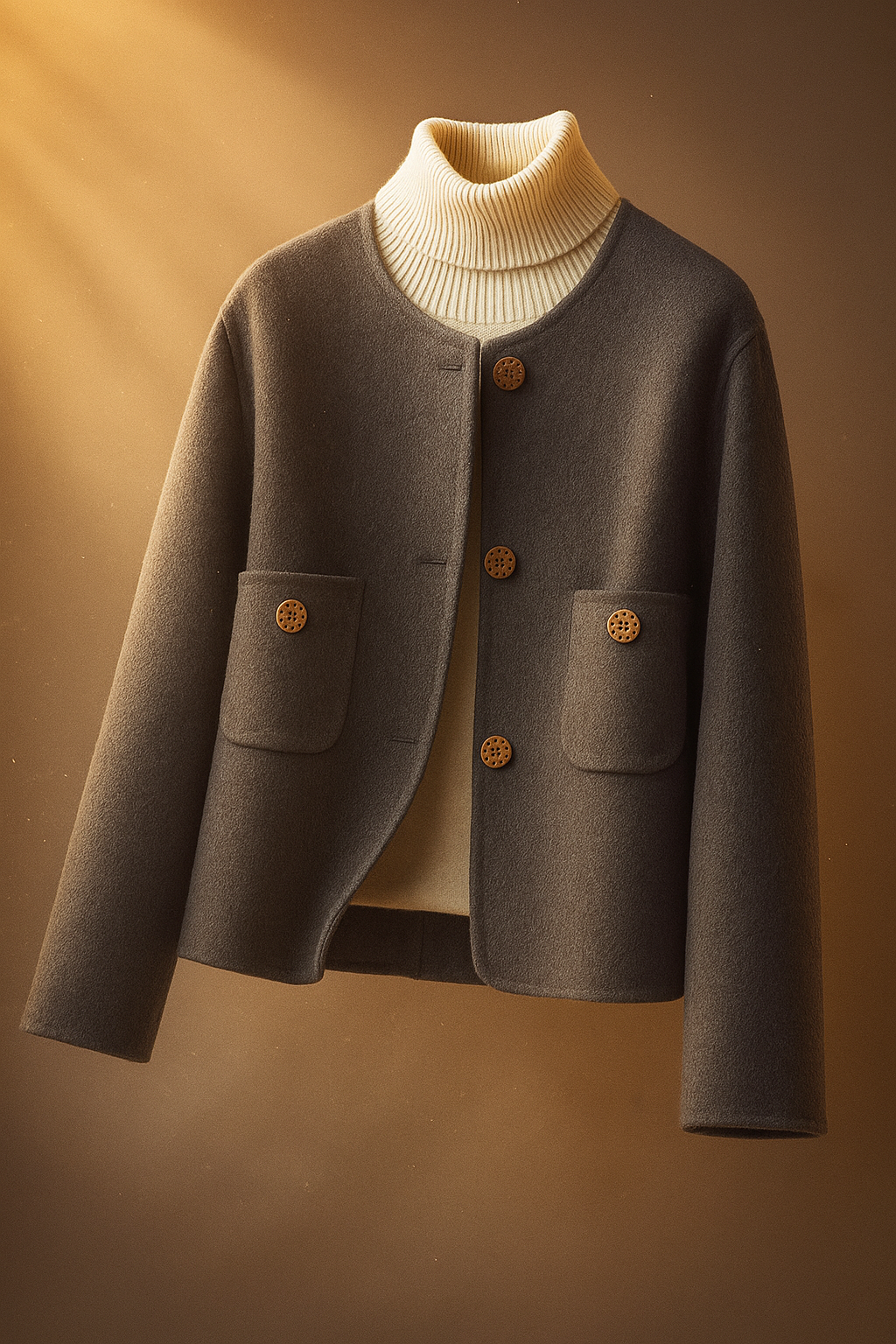 Womens Button Front Coat | Round Neck Winter Style