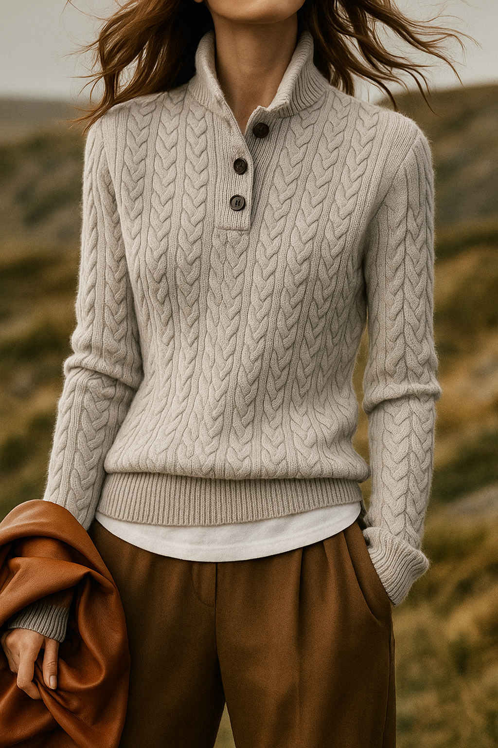 Womens Half Zip Knit Sweater | Button Collar Style