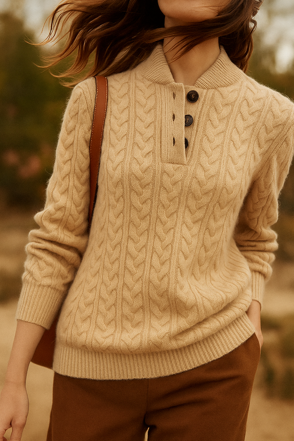 Womens Half Zip Knit Sweater | Button Collar Style