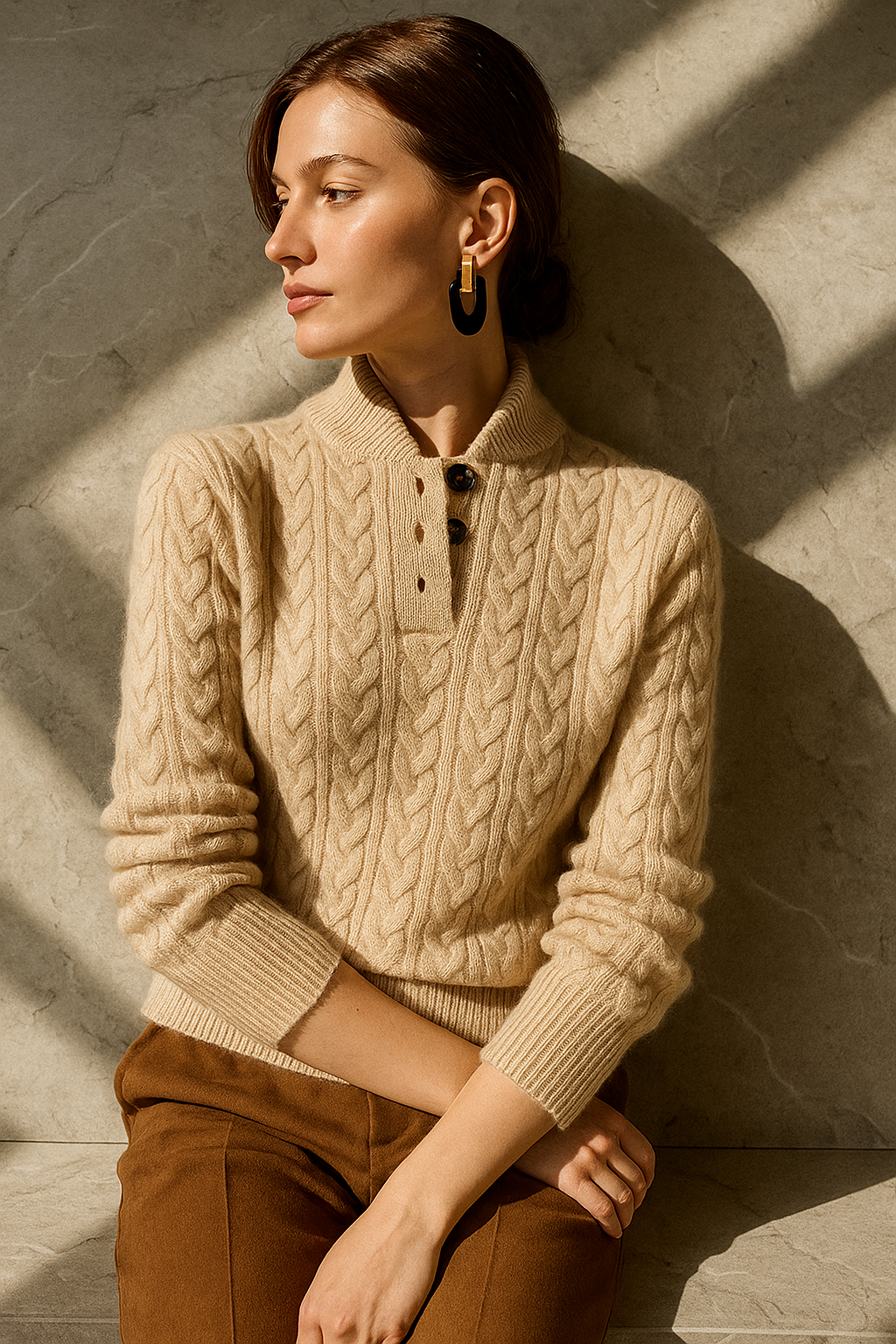 Womens Half Zip Knit Sweater | Button Collar Style