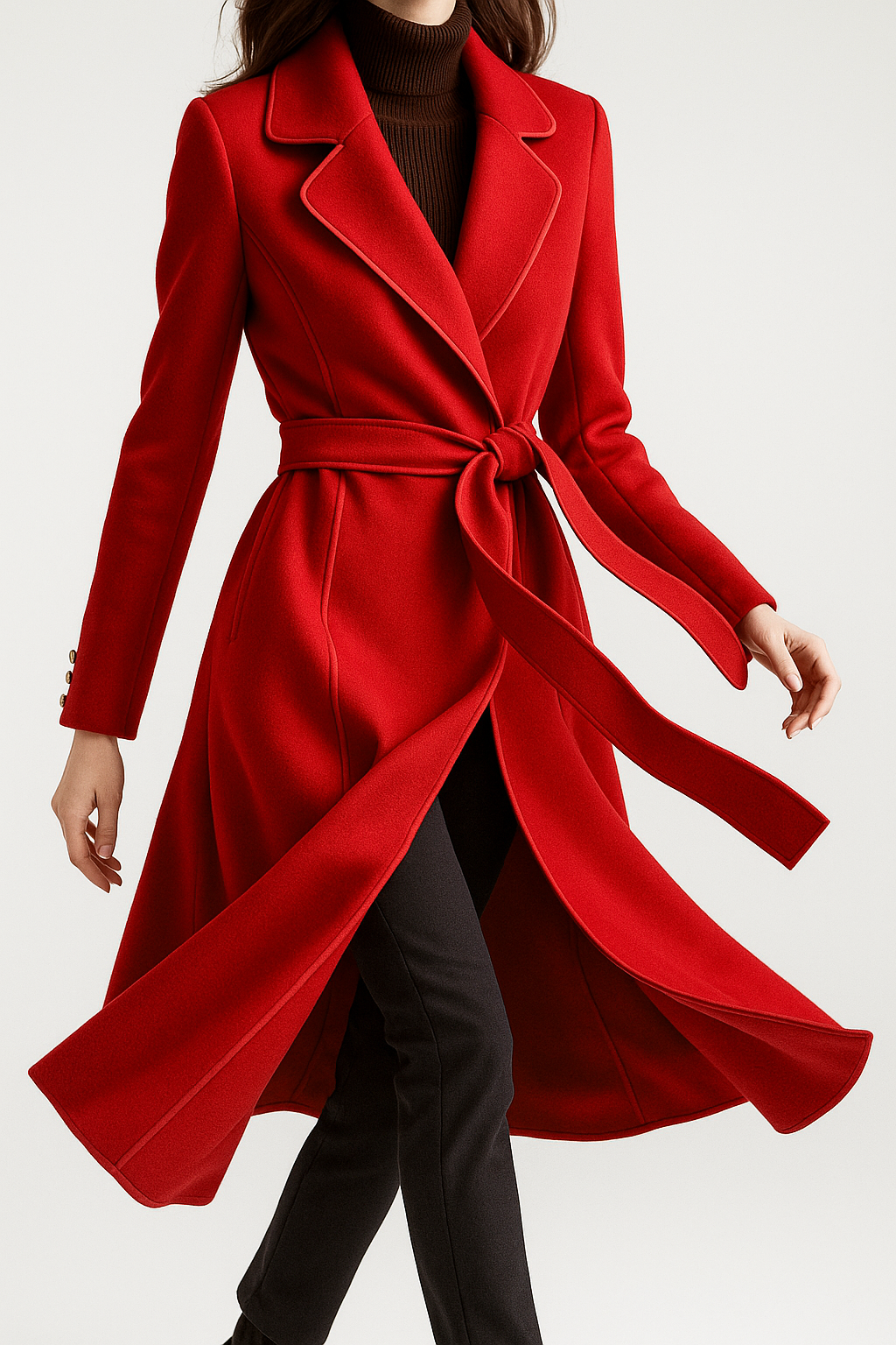 Womens Long Belted Coat | Defined Outline