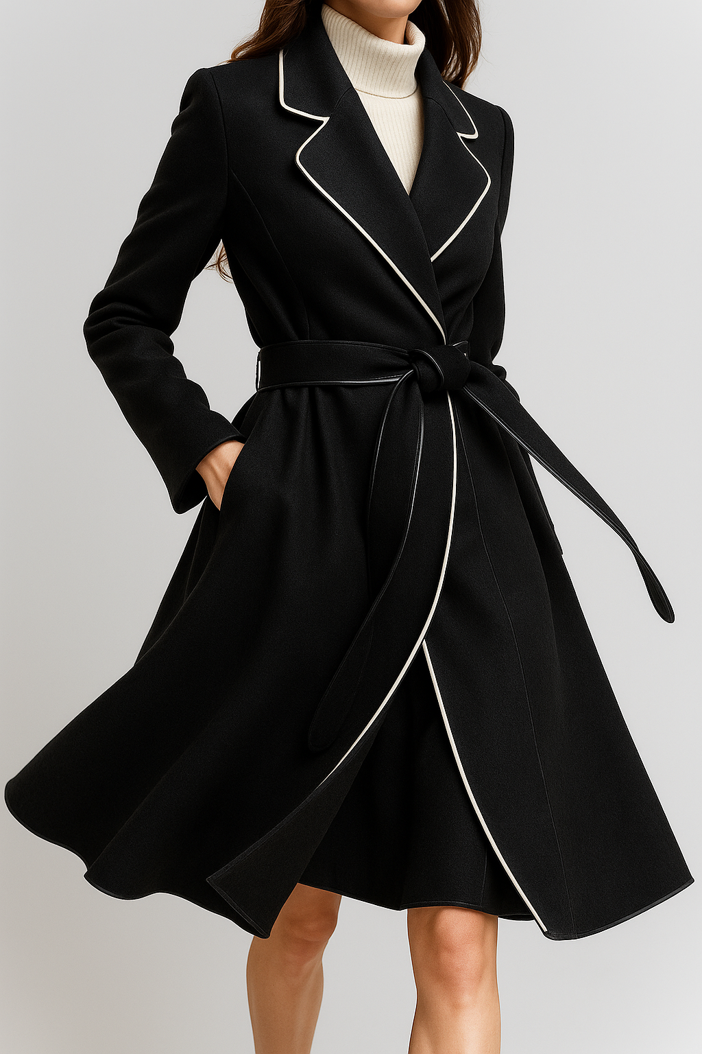 Womens Long Belted Coat | Defined Outline