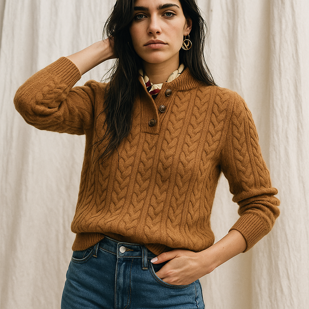Womens Button Up Sweater | Stand Collar Knit Top