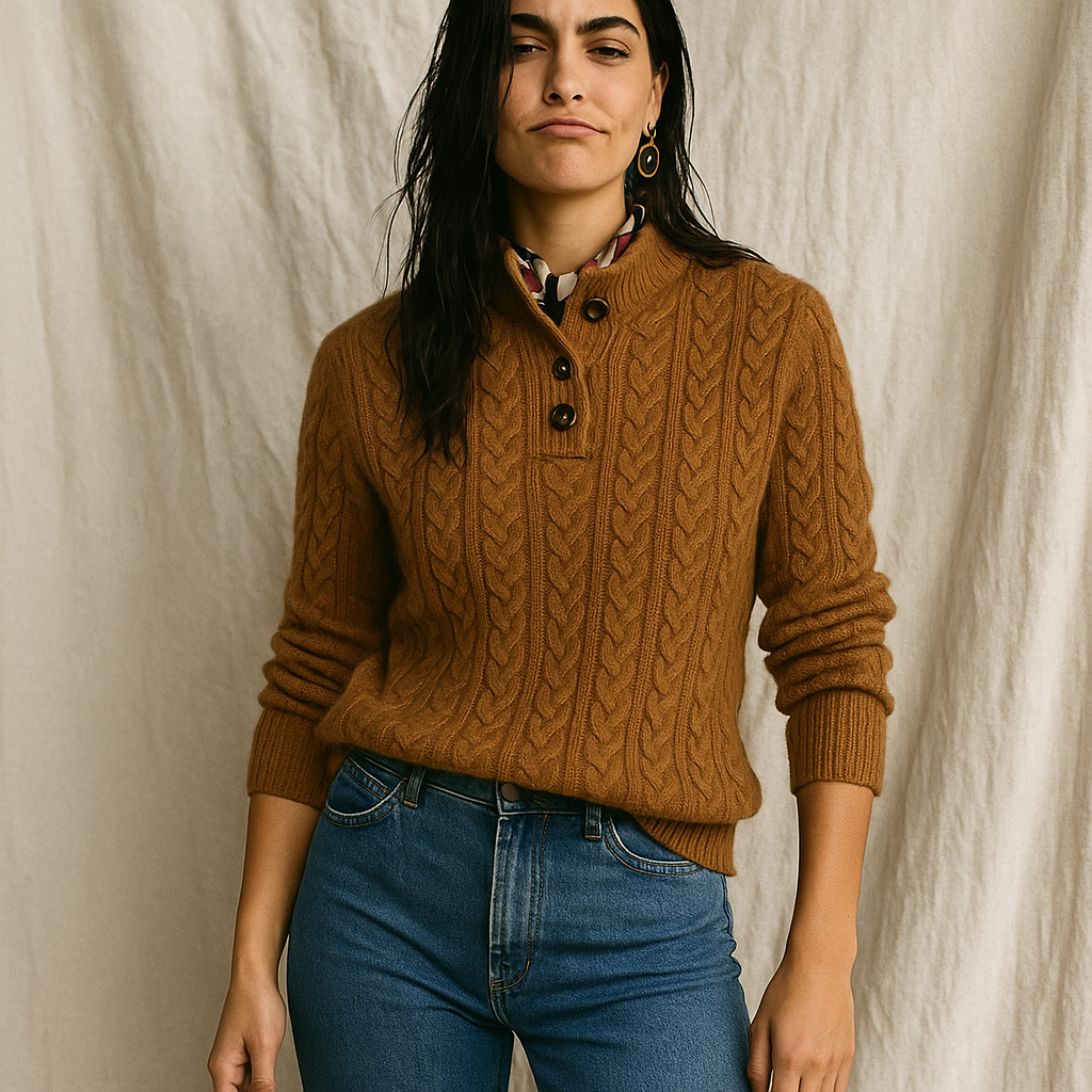 Womens Button Up Sweater | Stand Collar Knit Top