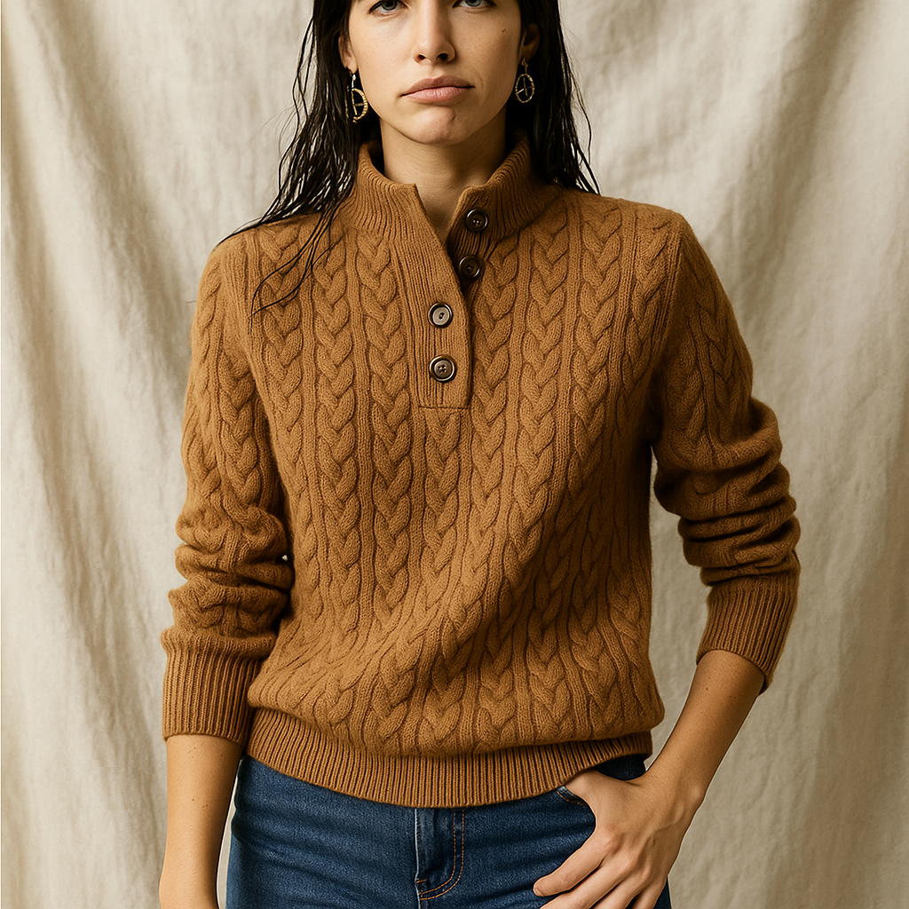 Womens Button Up Sweater | Stand Collar Knit Top