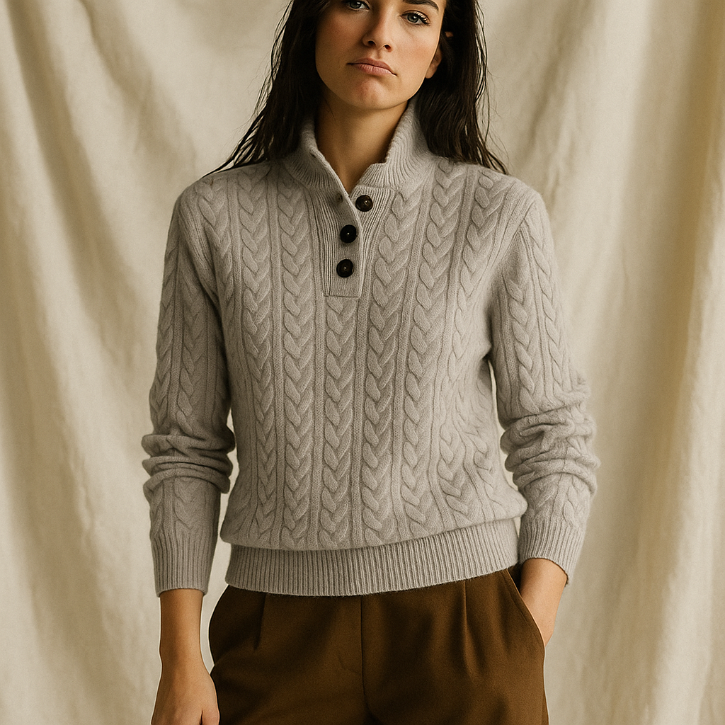 Womens Button Up Sweater | Stand Collar Knit Top