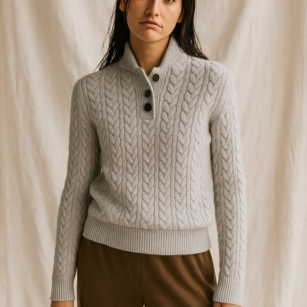 Womens Button Up Sweater | Stand Collar Knit Top