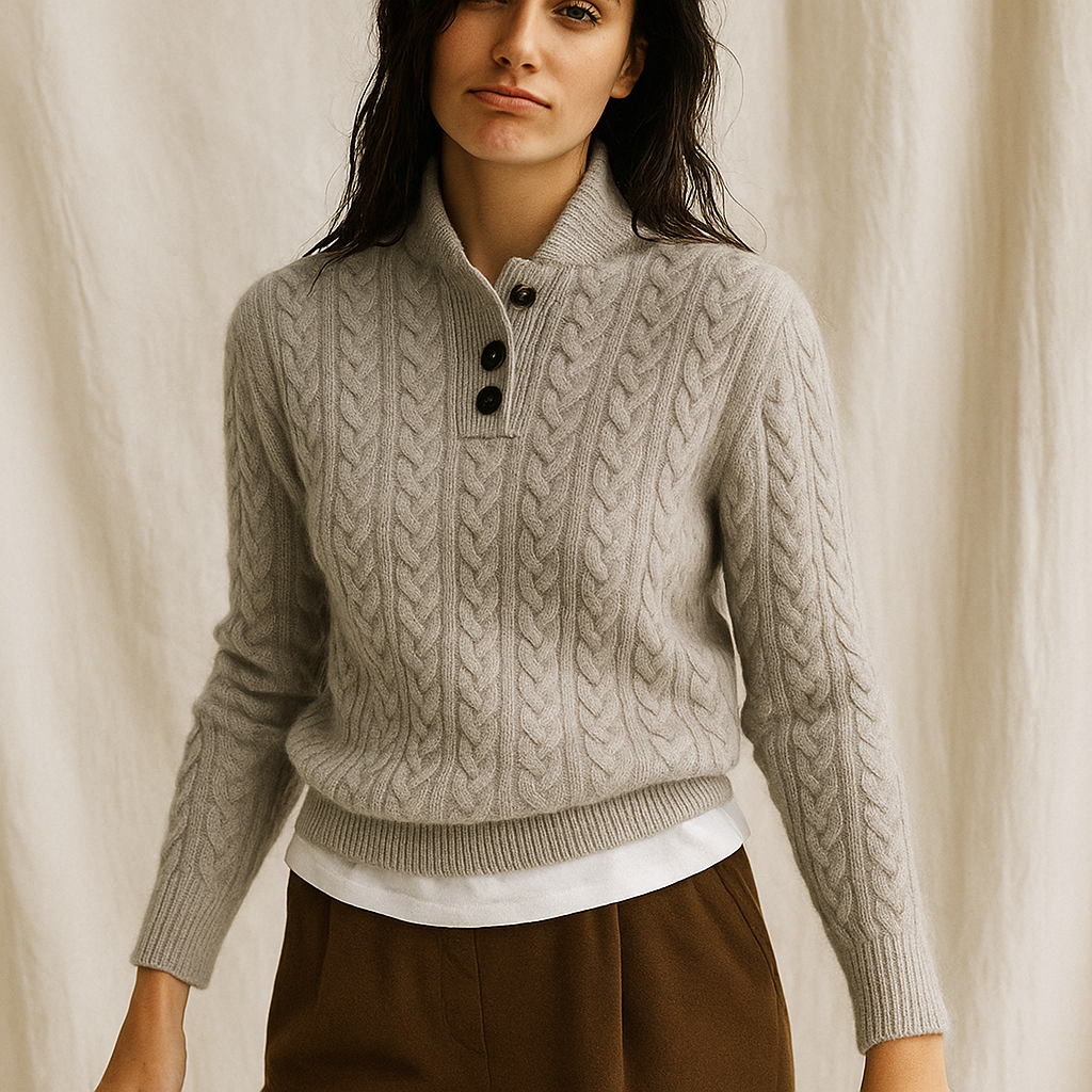 Womens Button Up Sweater | Stand Collar Knit Top