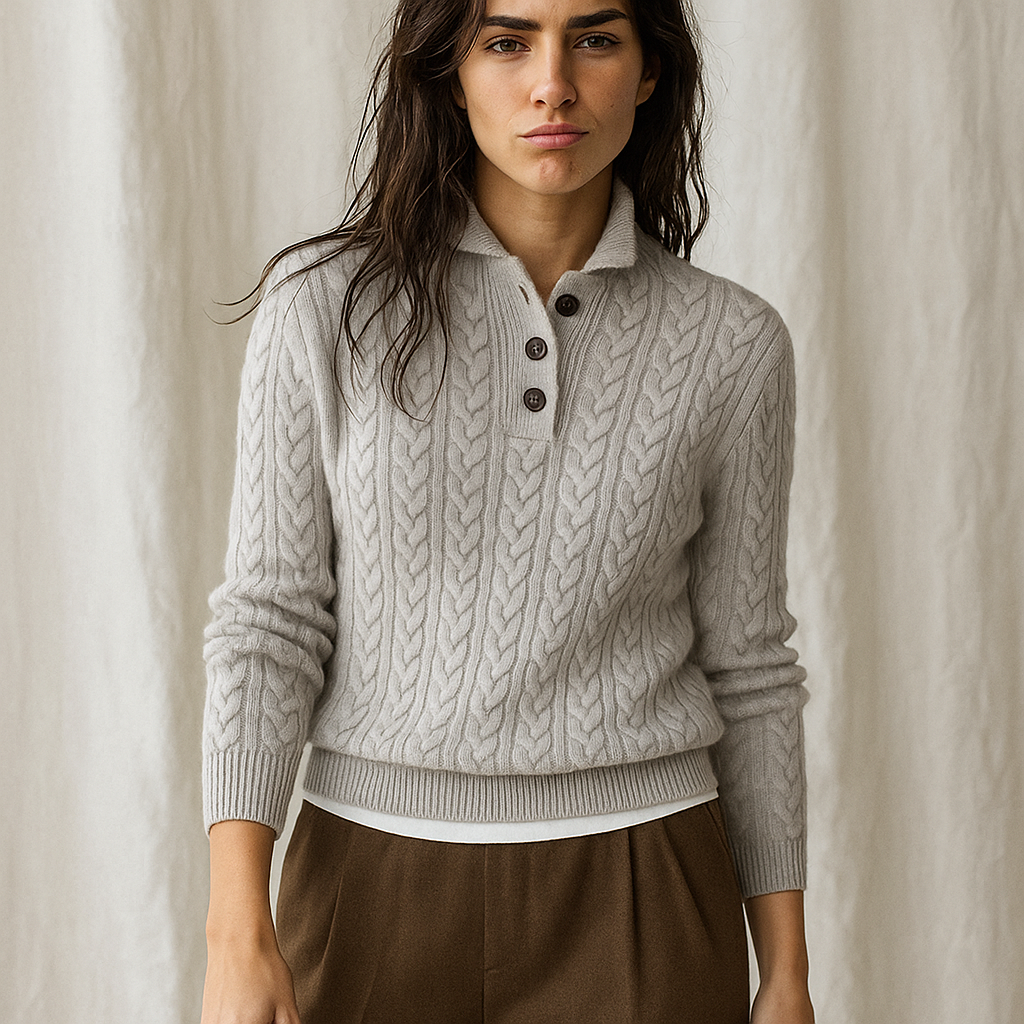 Womens Button Up Sweater | Stand Collar Knit Top