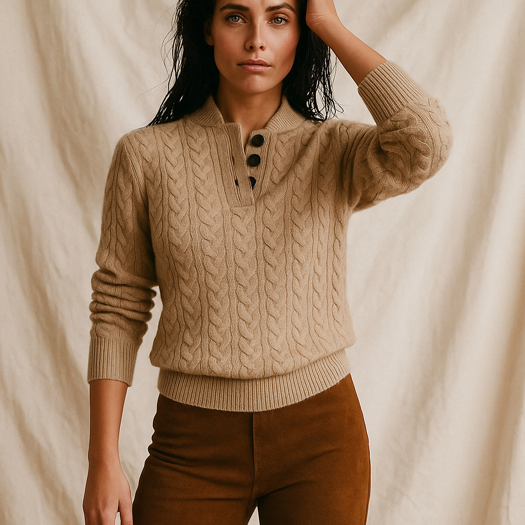 Womens Button Up Sweater | Stand Collar Knit Top