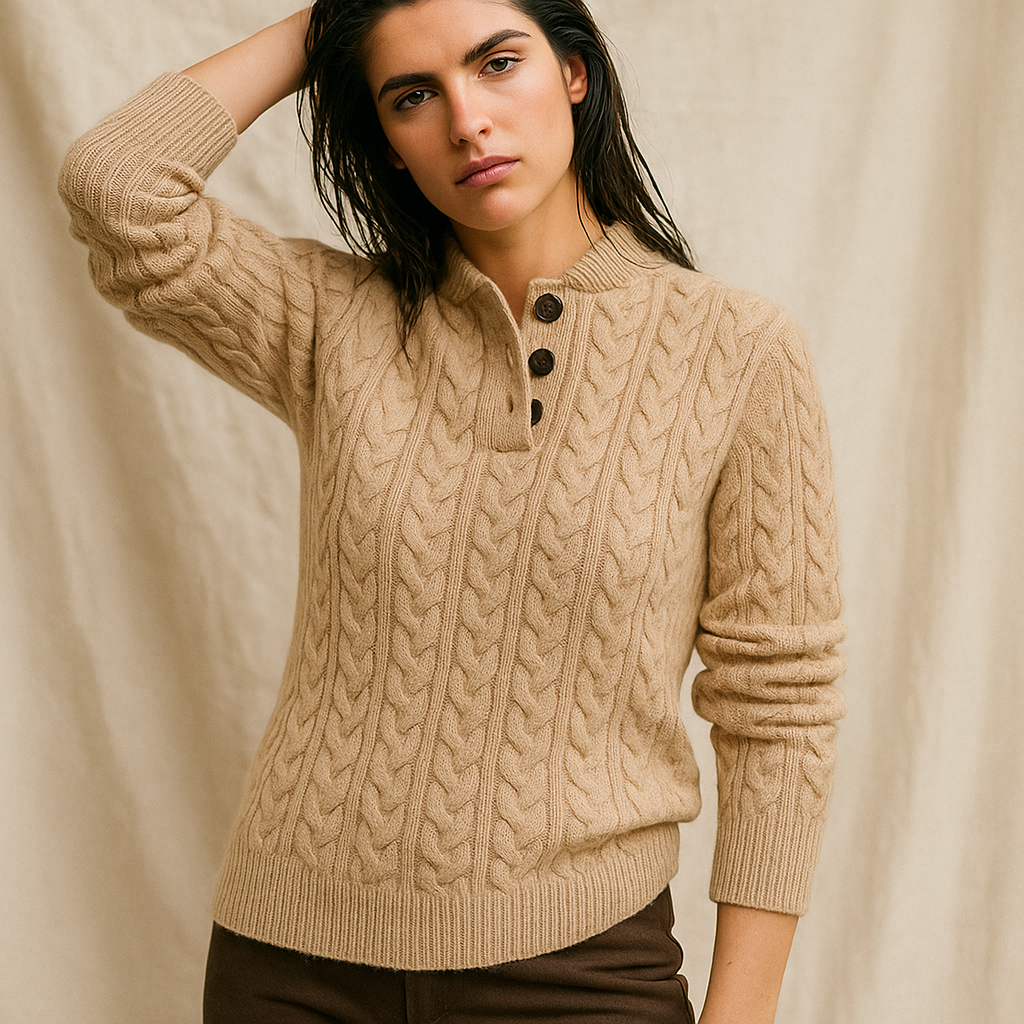 Womens Button Up Sweater | Stand Collar Knit Top