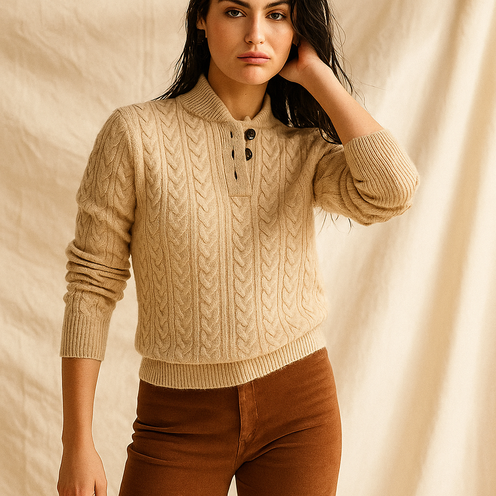 Womens Button Up Sweater | Stand Collar Knit Top