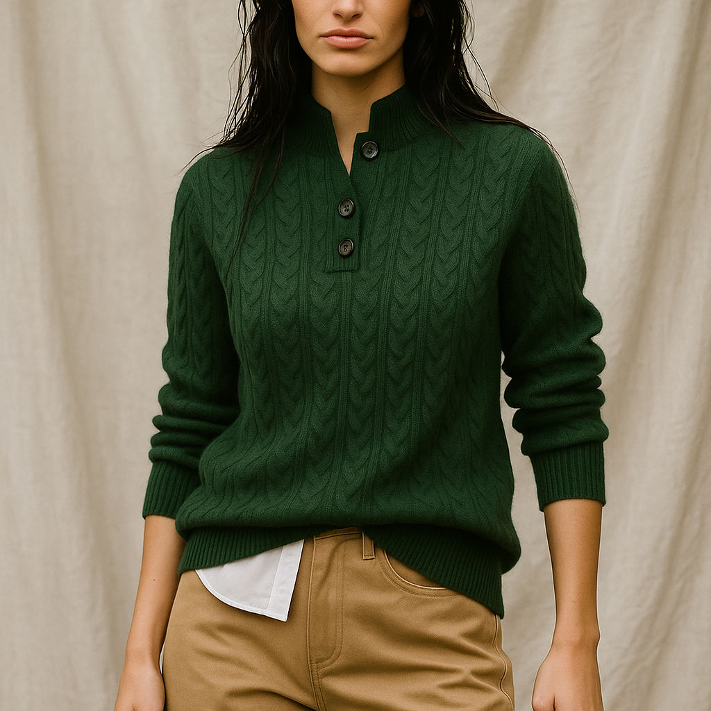 Womens Button Up Sweater | Stand Collar Knit Top