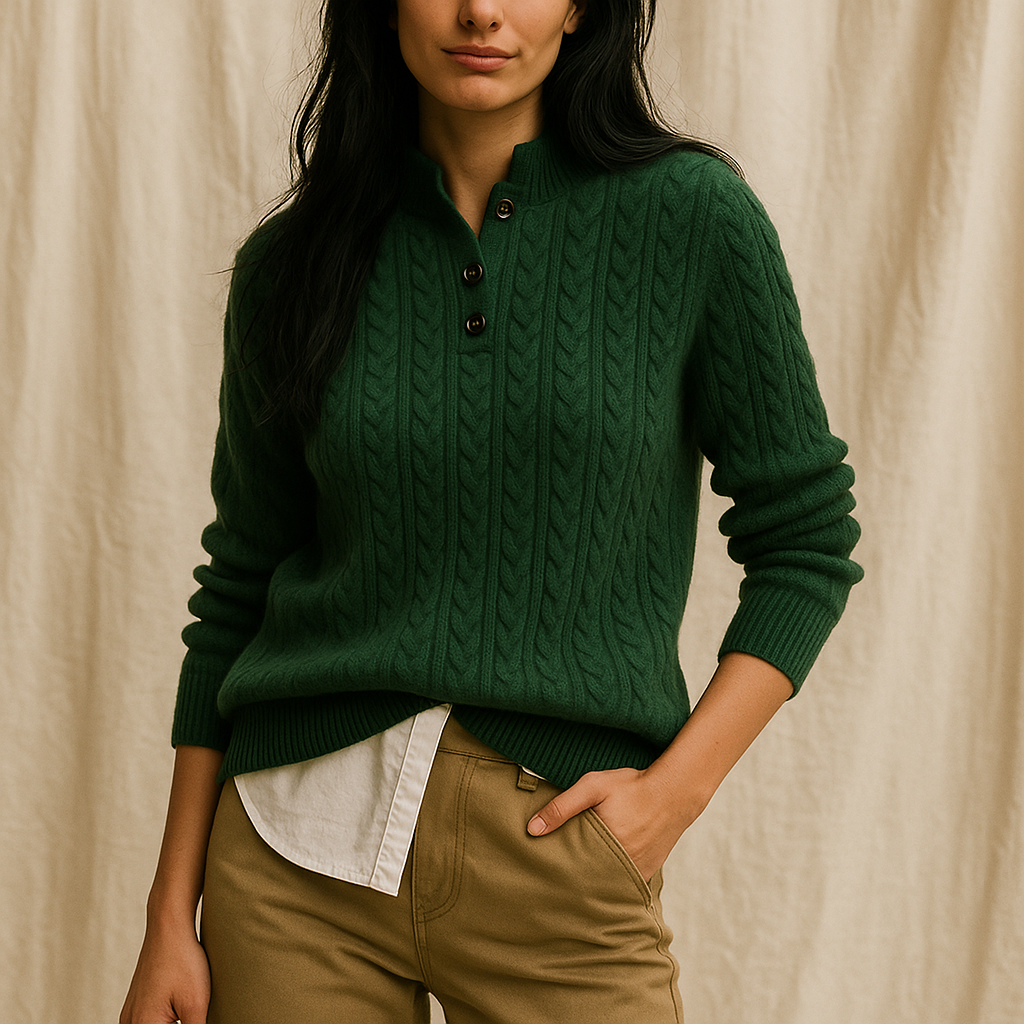 Womens Button Up Sweater | Stand Collar Knit Top