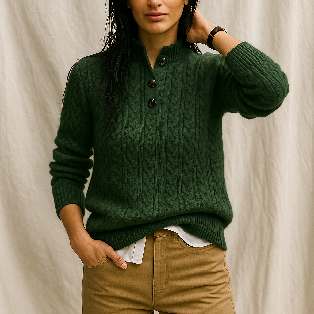 Womens Button Up Sweater | Stand Collar Knit Top