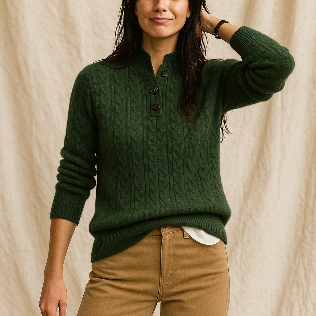 Womens Button Up Sweater | Stand Collar Knit Top