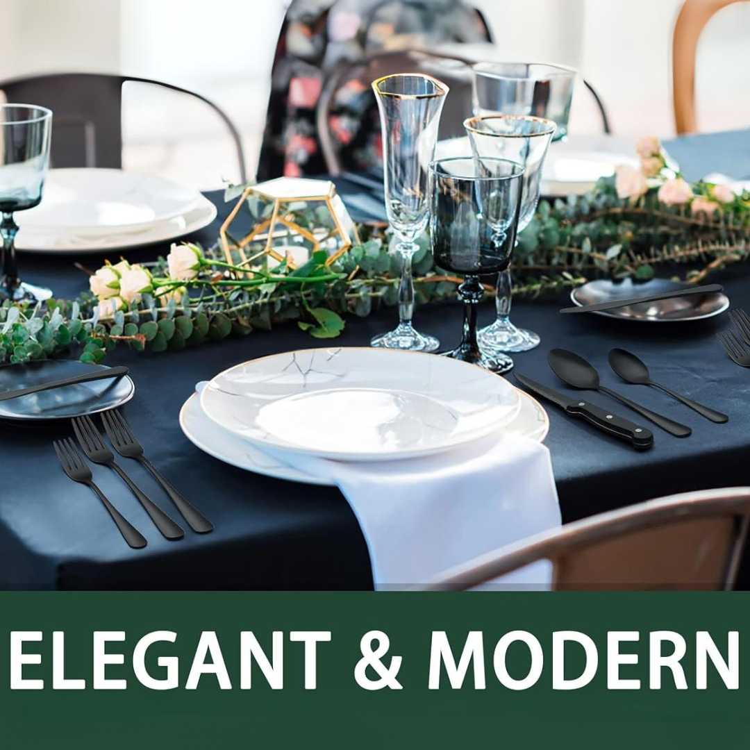 24-dele sort spisebestik sæt til daglig bordbrug