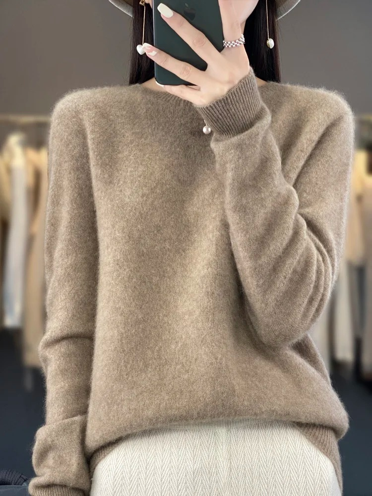 Womens Round Neck Knit Sweater | Casual Long Sleeve