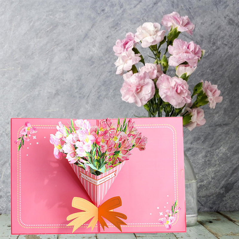 3D Pop-up Mors Dag Gavekort – Lyserødt Blomsterdesign