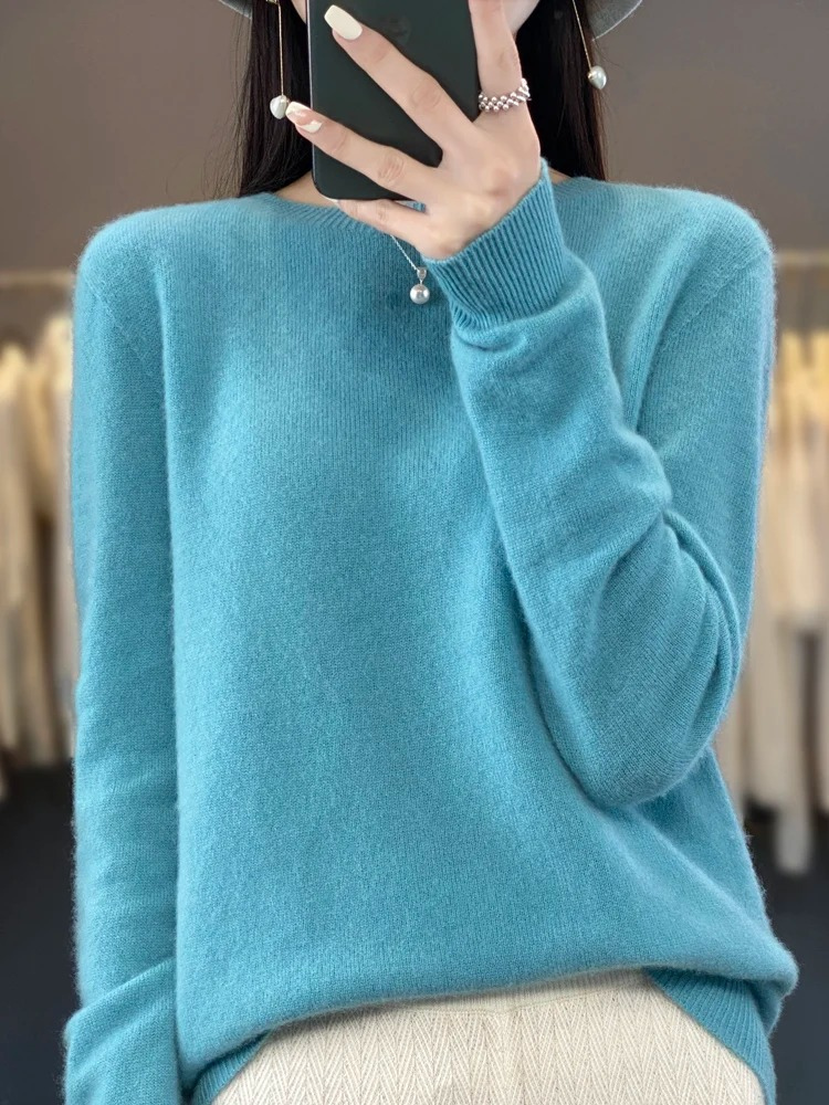 Womens Round Neck Knit Sweater | Casual Long Sleeve