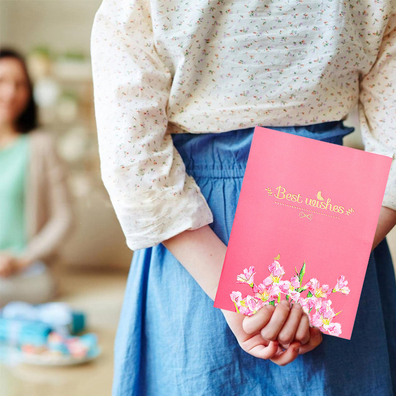 3D Pop-up Mors Dag Gavekort – Lyserødt Blomsterdesign