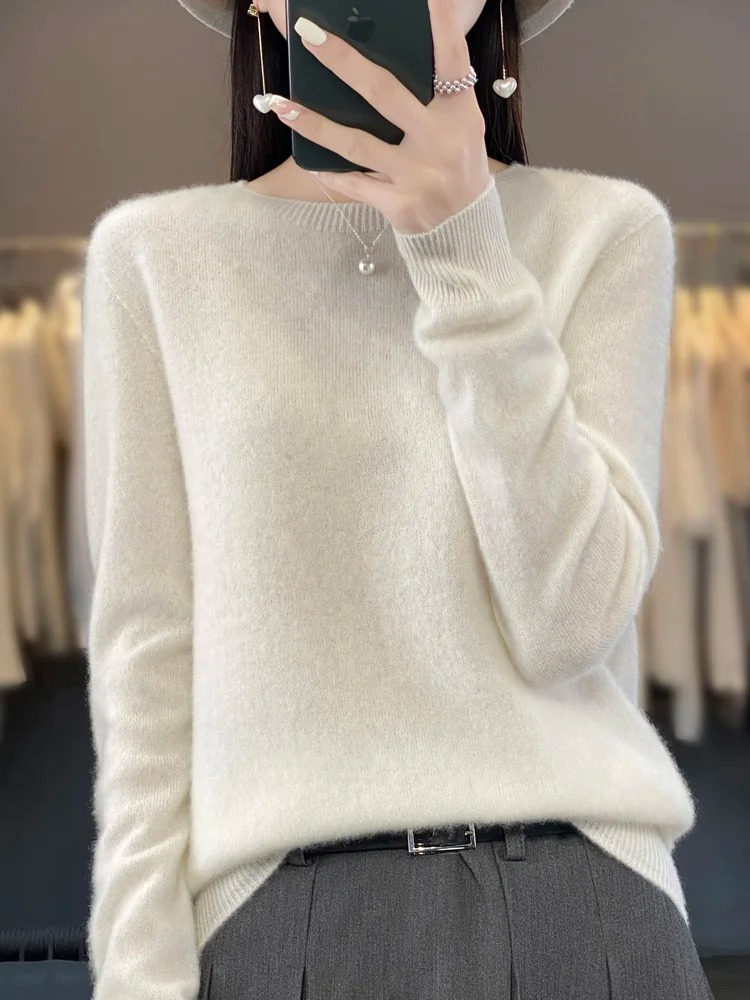Womens Round Neck Knit Sweater | Casual Long Sleeve