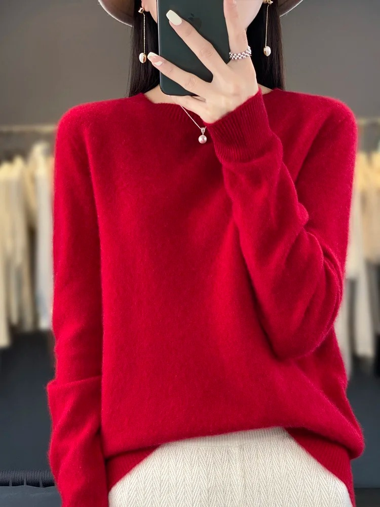 Womens Round Neck Knit Sweater | Casual Long Sleeve