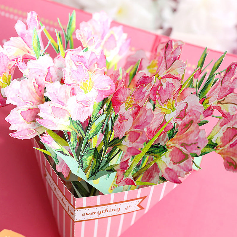 3D Pop-up Mors Dag Gavekort – Lyserødt Blomsterdesign