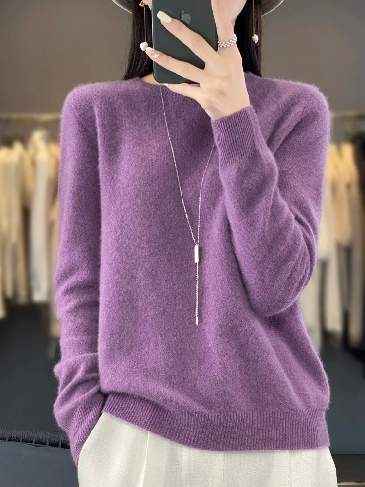 Womens Round Neck Knit Sweater | Casual Long Sleeve