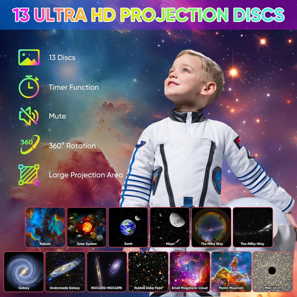 Galaxien-Sternprojektor mit 360° Drehung und hochauflösender Projektion