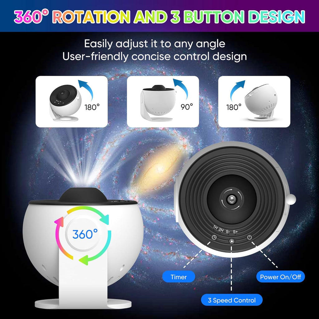 Galaxien-Sternprojektor mit 360° Drehung und hochauflösender Projektion