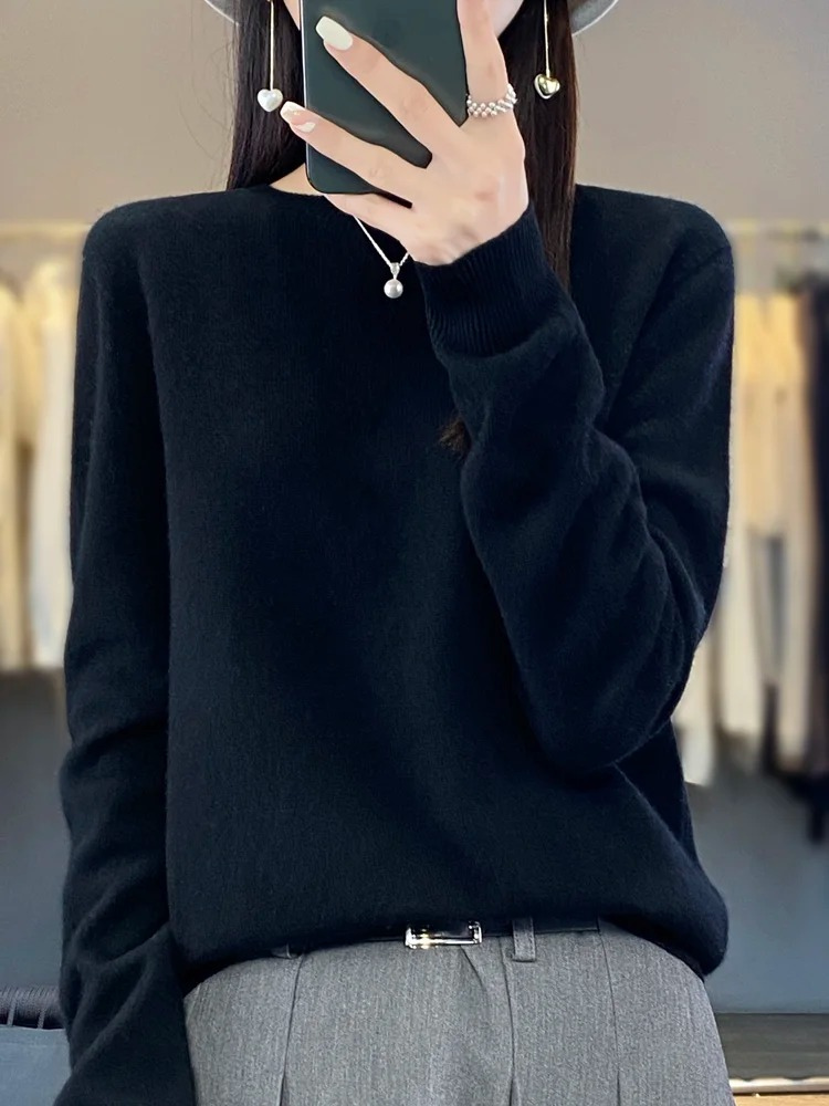 Womens Round Neck Knit Sweater | Casual Long Sleeve