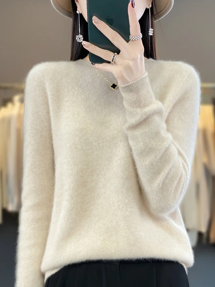 Womens Round Neck Knit Sweater | Casual Long Sleeve