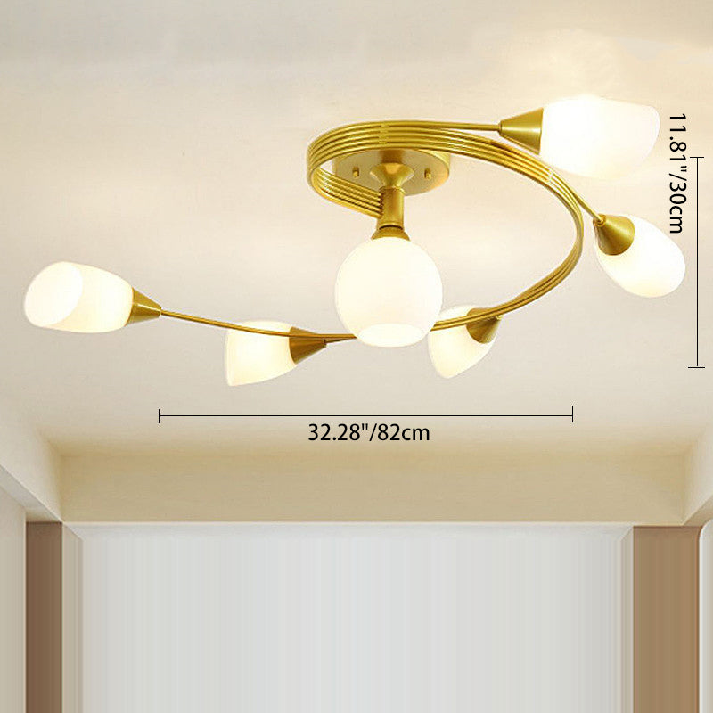 Skandinavische halbflache Deckenleuchte mit Blumenmuster in Gold und Schwarz