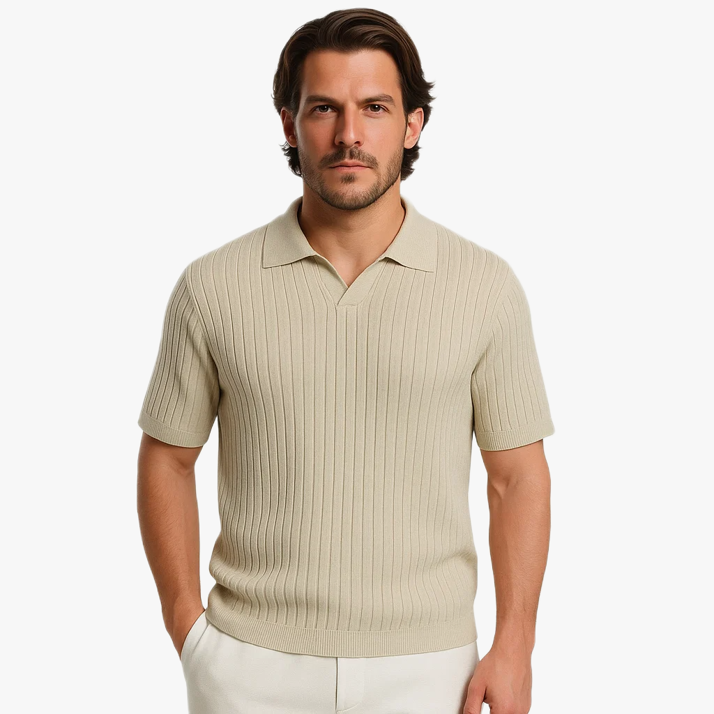 Stylish Ribbed Knitted Polo Shirt