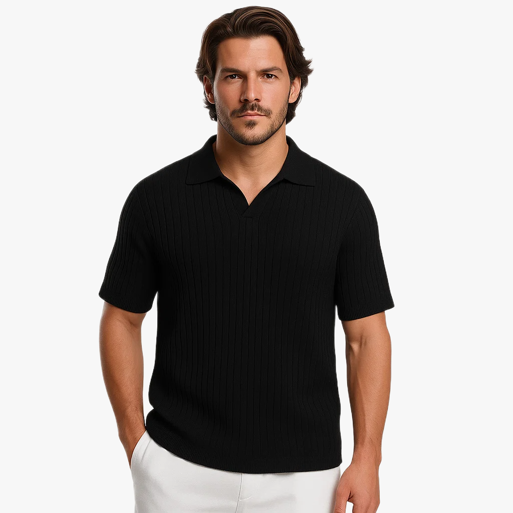 Stylish Ribbed Knitted Polo Shirt