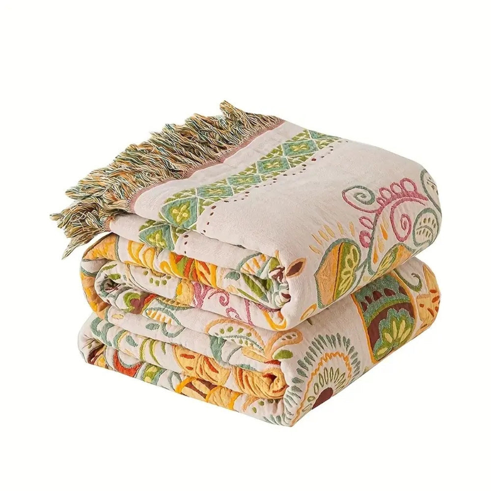 Wendbare Boho-Wolldecke mit Fransen für Sofa und Bett