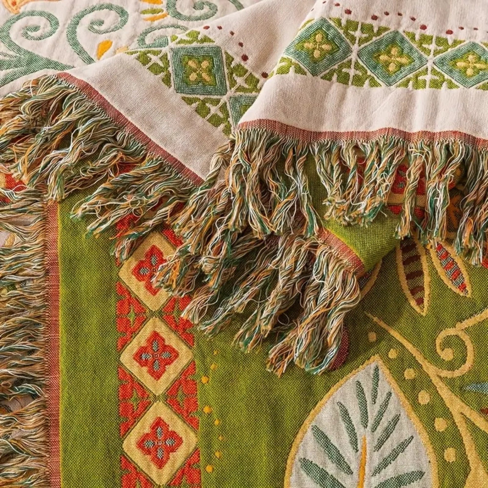 Wendbare Boho-Wolldecke mit Fransen für Sofa und Bett